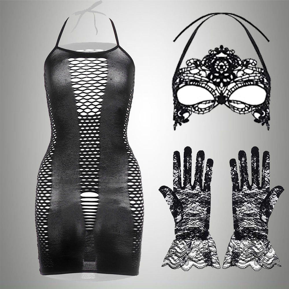 Bodystocking Fishnet - Conjunto de vestido exótico 3 en
