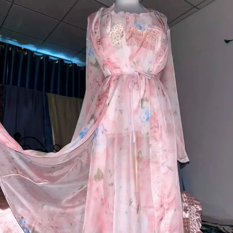 Robe Silk Women - Conjunto de camisón con tirantes transparentes
