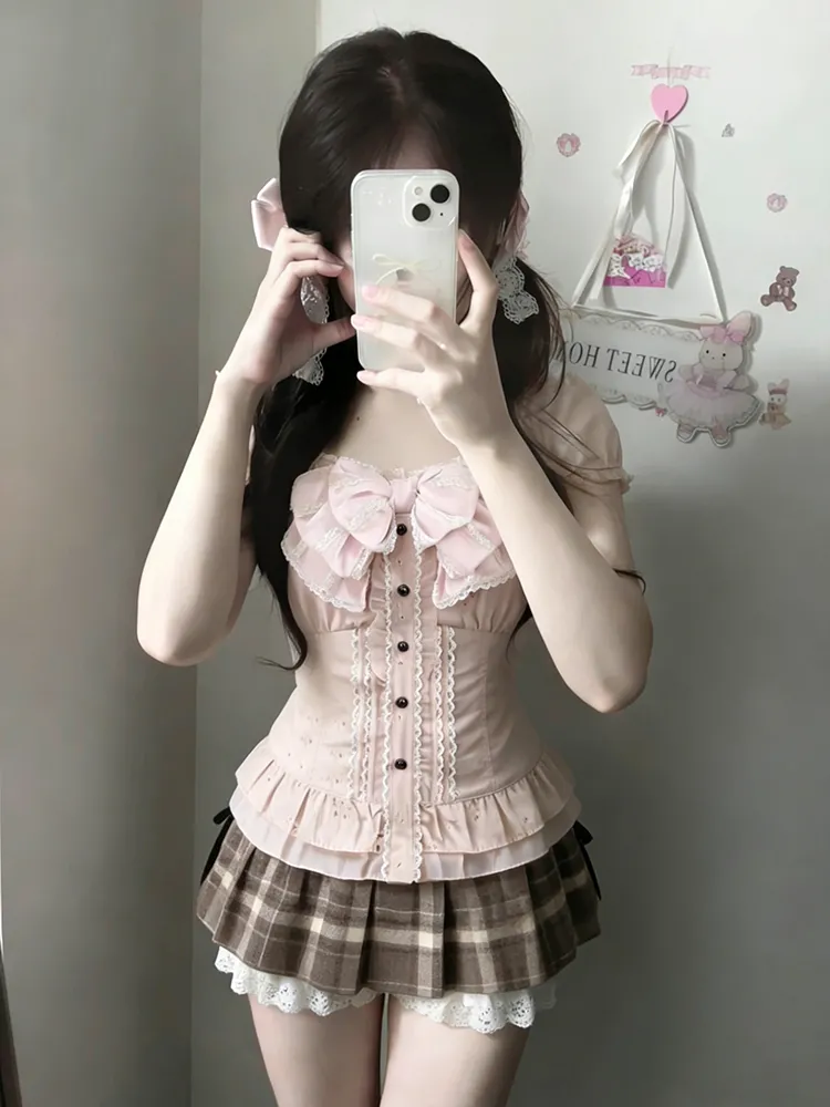 Cami Top Lace - Conjunto de Tres Piezas Estilo Japonés