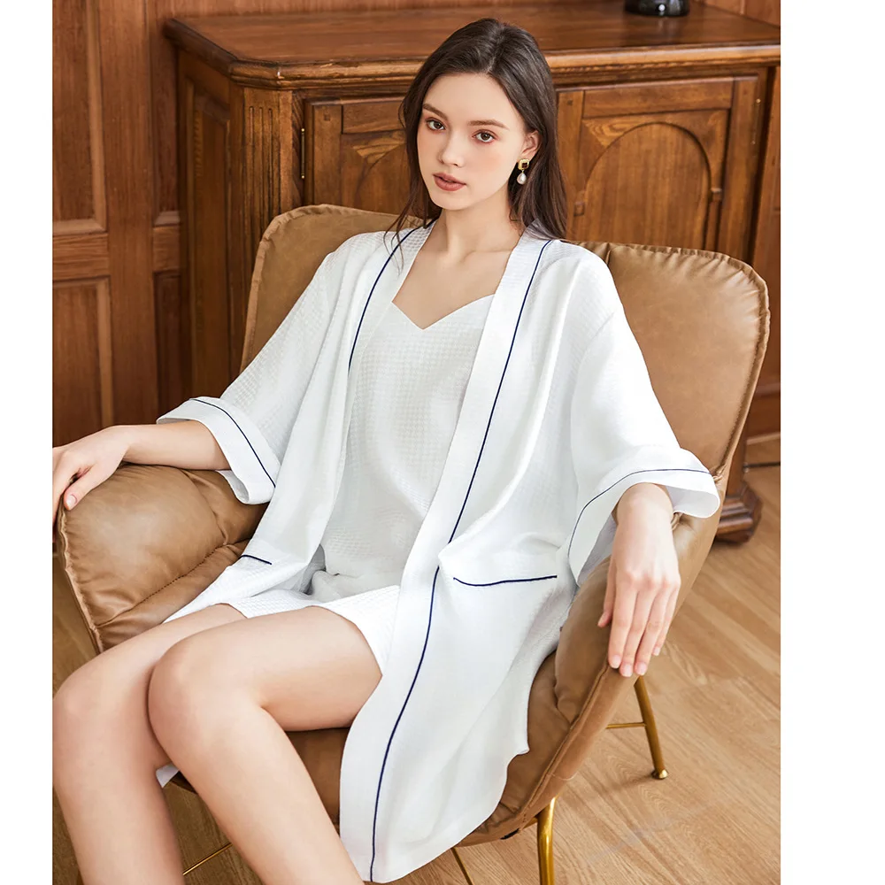Waffle Jacquard 100% batas de  - Robe Silk Women reseña y precio